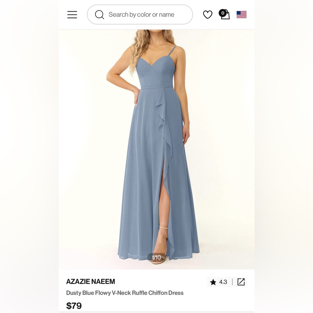 Azazie Naeem Bridesmaid Dress. Dusty Blue. A8.